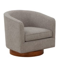 Miramar - Chenille Fabric Swivel Chair With Wooden Base And Barrel Design - Gray