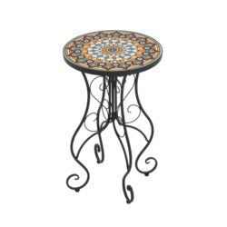 Vibrant French Country Round Ceramic Outdoor Side Table Ceramic Tile - Black