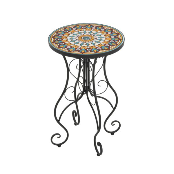 Vibrant French Country Round Ceramic Outdoor Side Table Ceramic Tile - Black