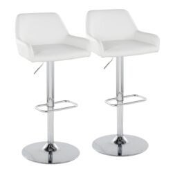 Daniella - Contemporary Adjustable Barstool With Swivel With Rounded Rectangle Footrest (Set of 2) - Chrome / White