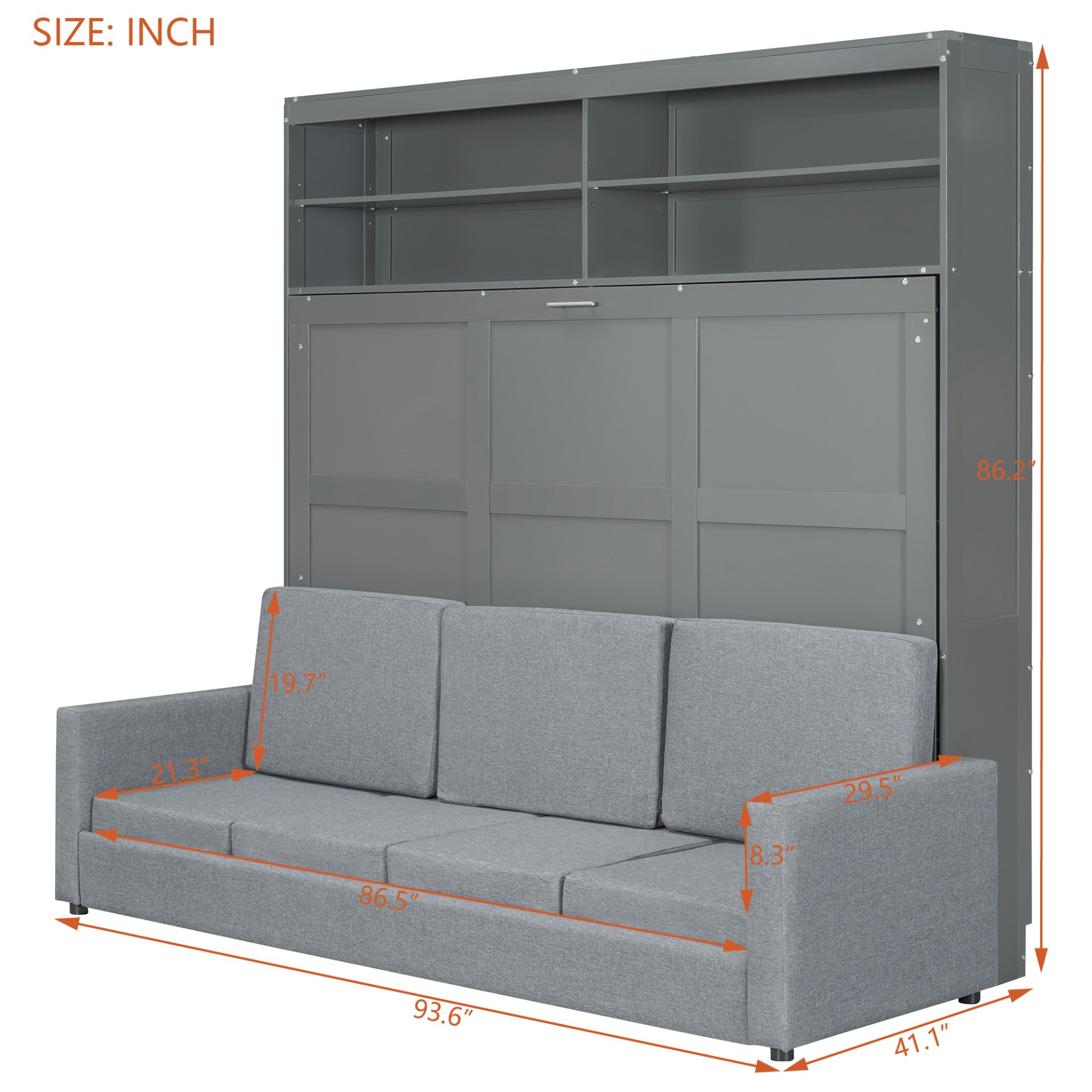 Queen Size Murphy Wall Bed With Sofa - Gray - Image 5