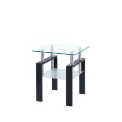 Modern Tempered Transparent Glass End Table With Storage For Living Room 2 Layer Design - Clear