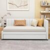 Twin Size Sofa Bed Upholstered Daybed With Trundle Frame No Box Spring Needed, Linen - Beige - Image 12