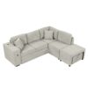 Sectional Sofa L-Shaped Sofa Couch Pull-Out Sofa Bed With A Movable Ottoman, Two USB Ports And Two Cup Holders For Living Room - Gray - Image 14