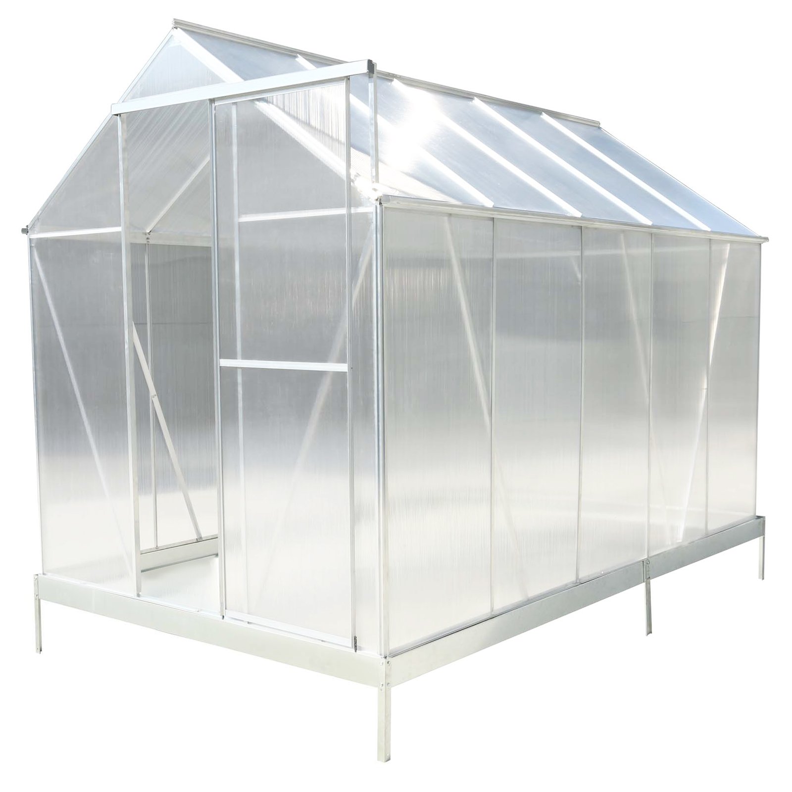6.3'x10.2'x7' Polycarbonate Greenhouse, Heavy Duty Outdoor Aluminum Walk-In Green House Kit With Rain Gutter, Vent And Door For Backyard Garden - Aluminium - Image 10