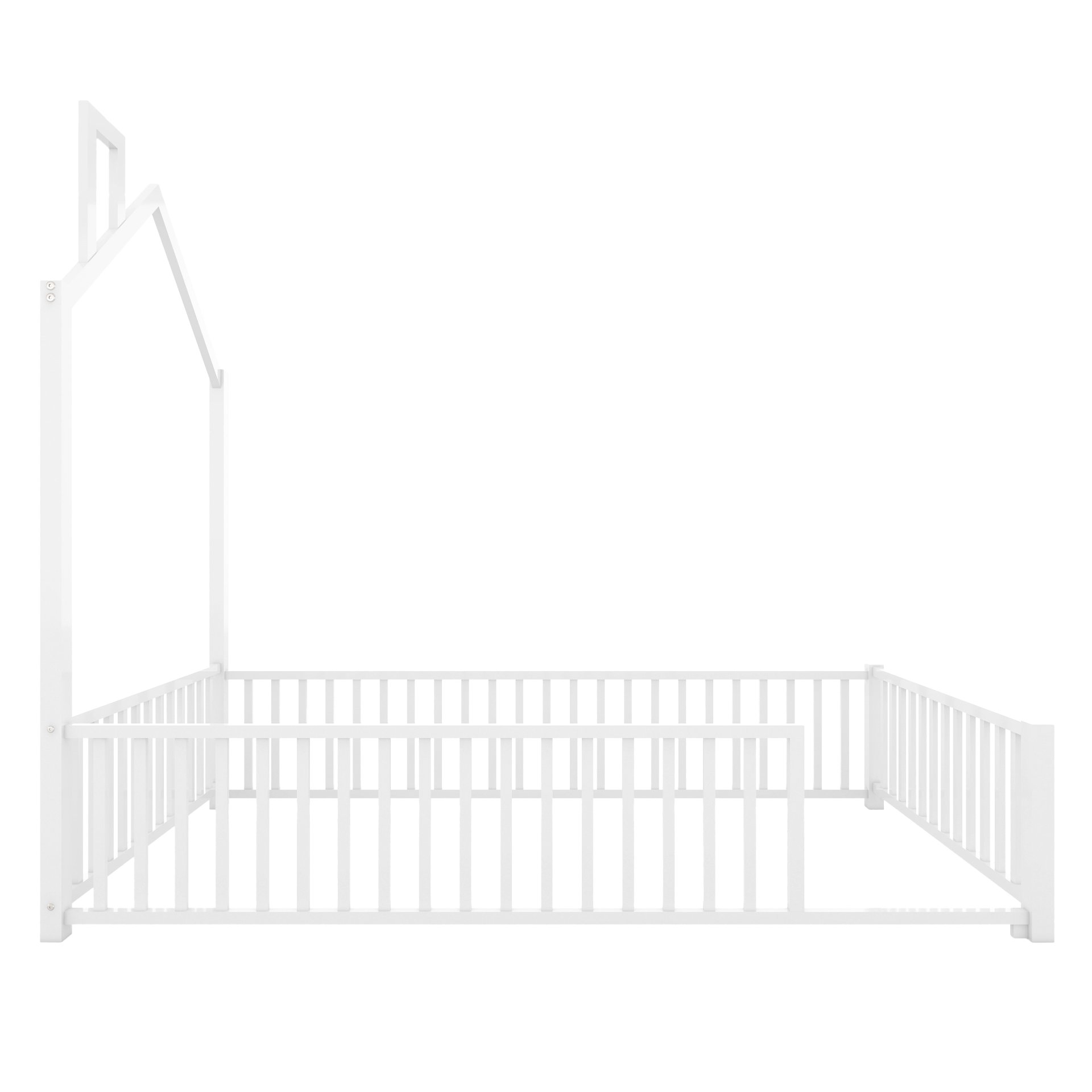 Twin Size Metal House Platform Bed With Guardrail And Chimney - White - Image 13