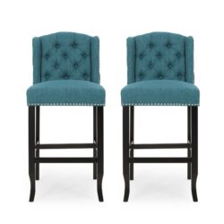 Vienna - Contemporary Fabric Tufted Wingback Counter Stools, (Set of 2) - Teal / Dark Brown