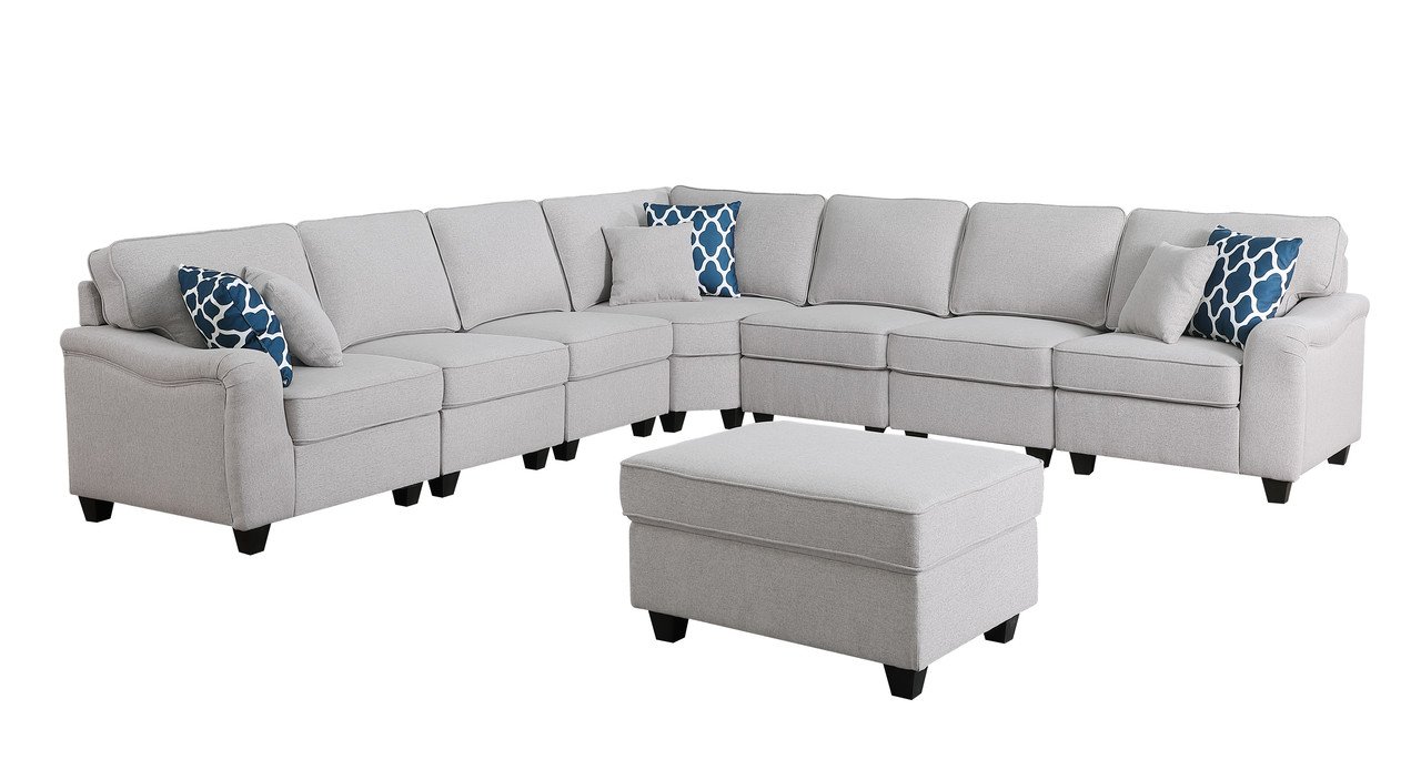 Leo - 8 Piece Modular L-Shape Sectional Sofa And Ottoman - Light Gray - Image 2