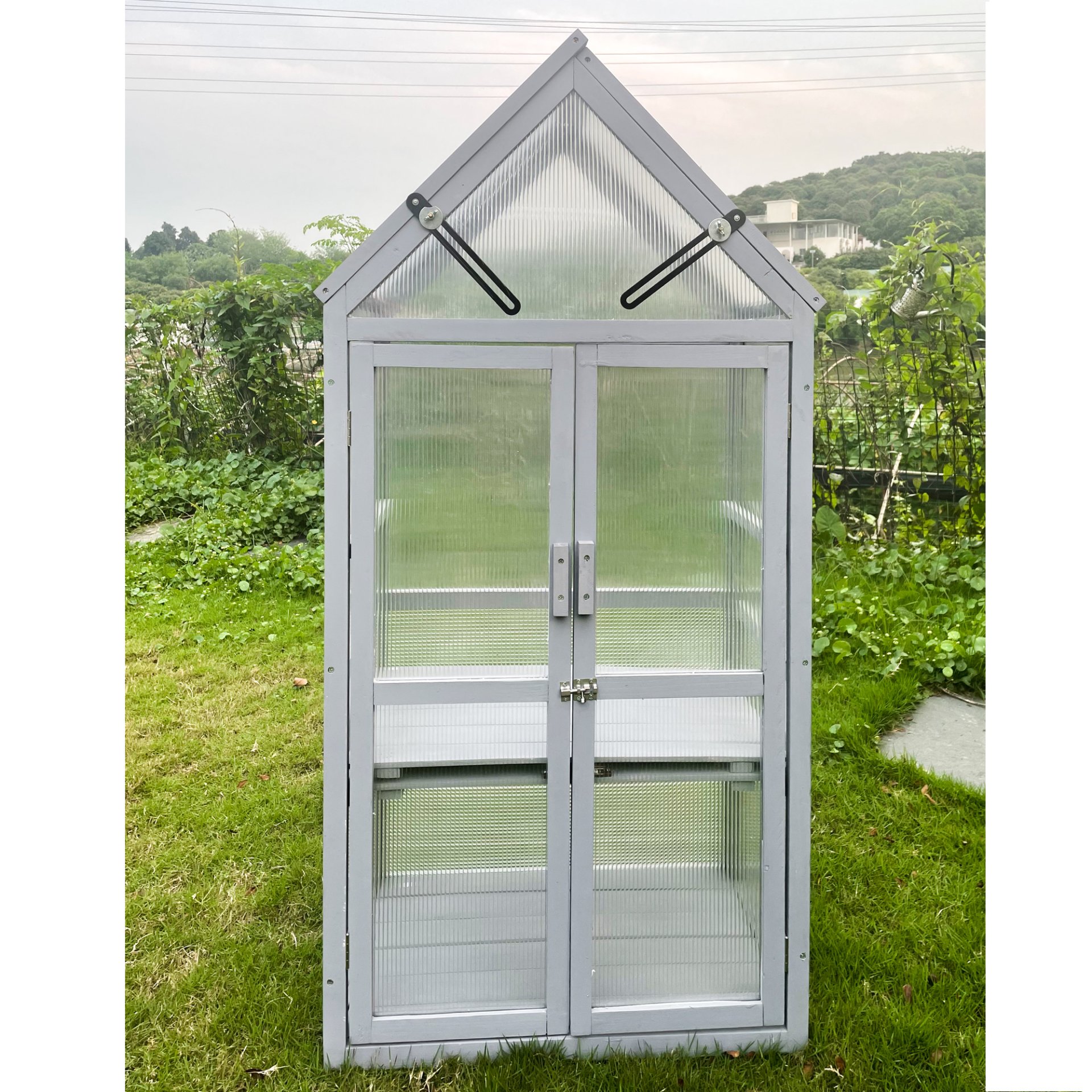 Mini Greenhouse Kit, Outdoor Small Green House, Wood, Plant Stand For Indoor Garden & Patio Balcony Apartments Porch Terrace Outsid Accessories, Uv-Resistant - Gray - Image 6