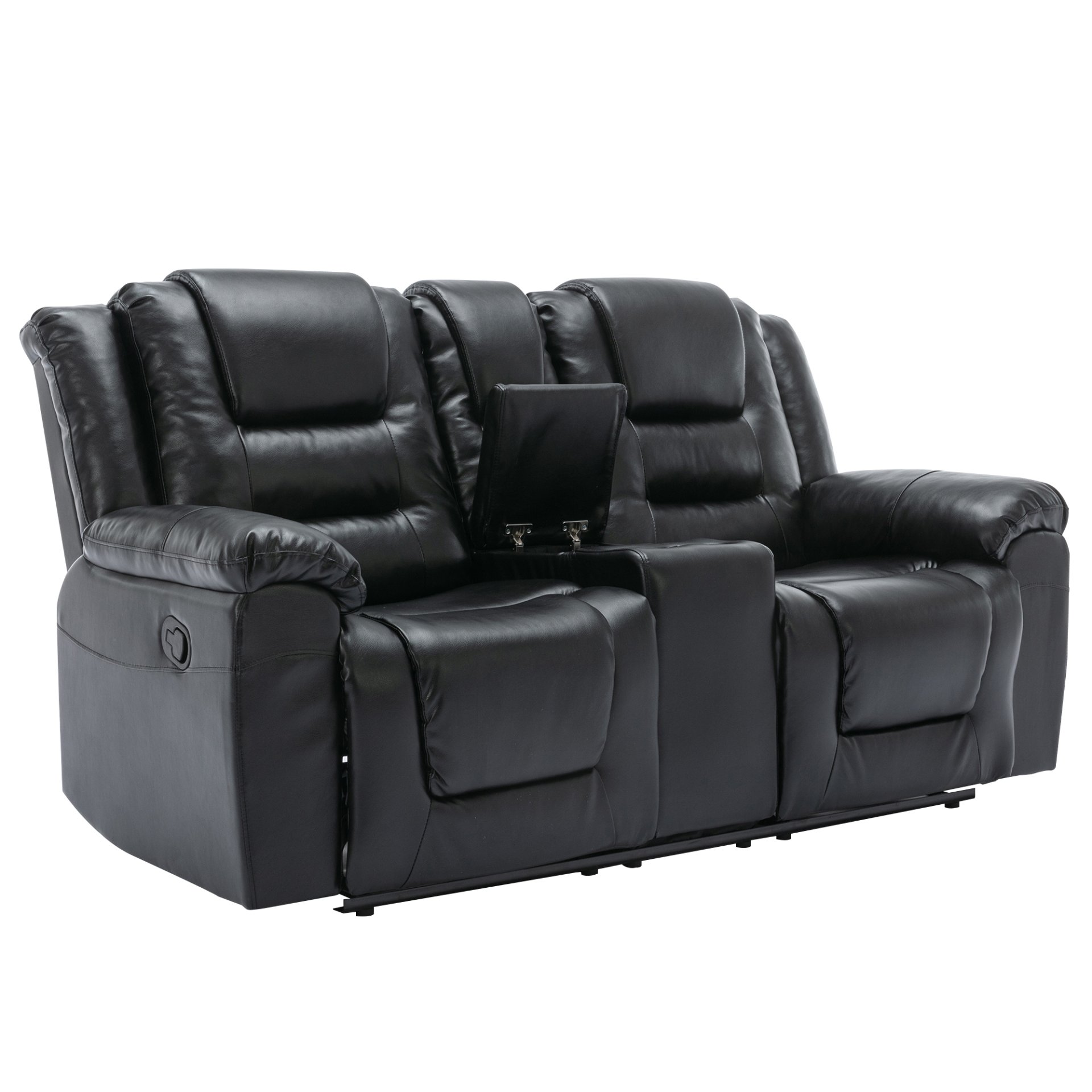 2 Seater Home Theater Recliner Manual Recliner Chair With A Storage Box And Two Cup Holders For Living Room - Black - Image 9