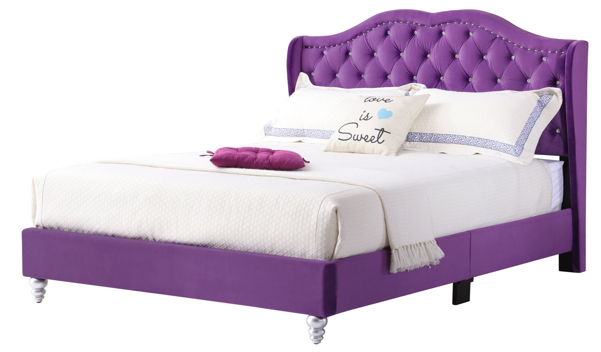 Queen Elegant Transitional Upholstered Bed - Purple - Image 2