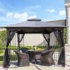 10 X 10 Ft Patio Gazebo Tent With Ventilated Double Roof And Mosquito Net Canopy For Backyard Or Garden - Gray - Image 9