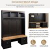 Farmhouse 4 In 1 Hall Tree With Wood Grain Bench And Top, Multifunctional Coat Rack With Hooks And Shell Handles, Mudroom Bench With Adjustable Shelves For Hallway, Living Room - Black - Image 6