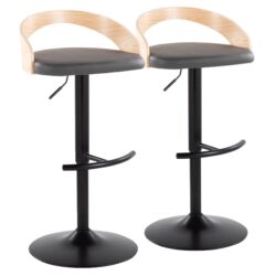 Grotto - Contemporary Adjustable Barstool With Swivel With Rounded T Footrest (Set of 2) - Black / Natural / Gray