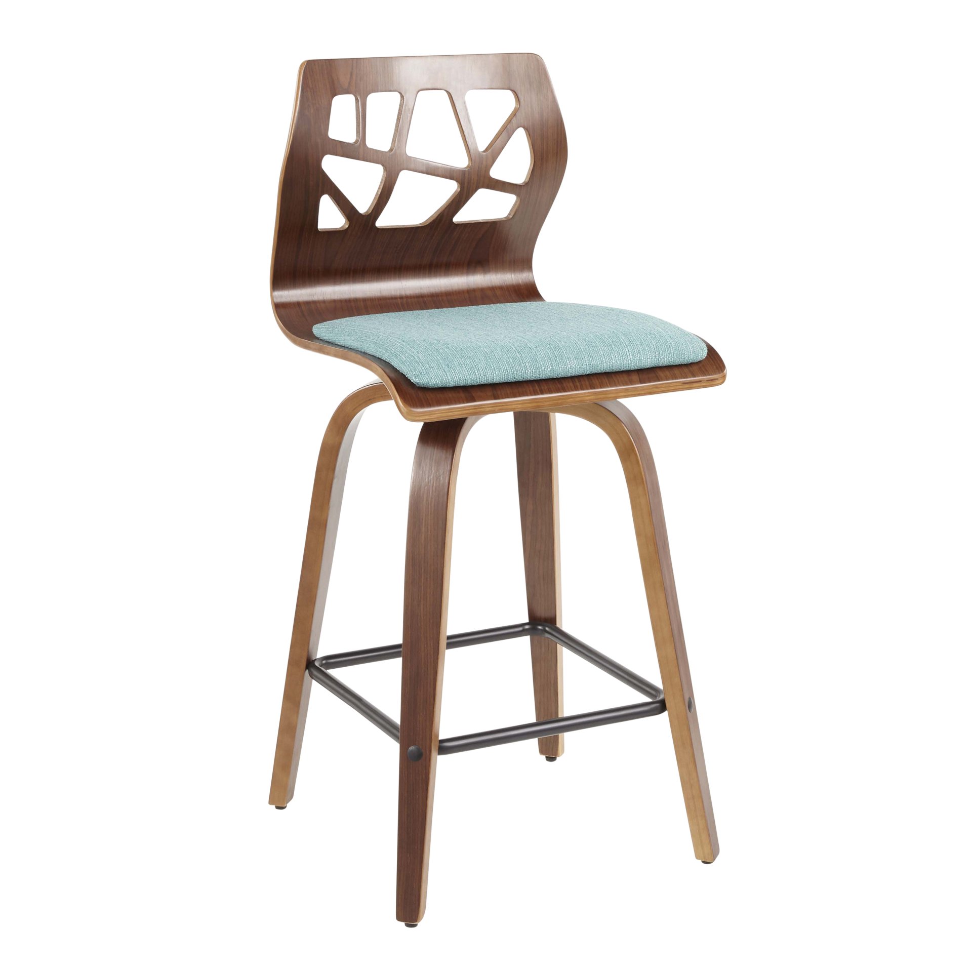 Folia - Mid-Century Modern Counter Stool (Set of 2) - Walnut / Teal - Image 2