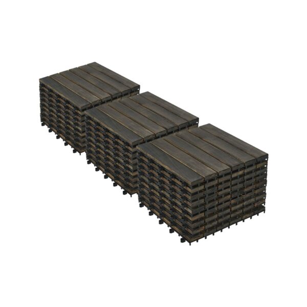 Acacia Hardwood Interlocking Deck Tiles, Striped Pattern - Dark Brown