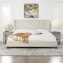 Manhattan - King Shelter Platform Bed Frame - Light Beige