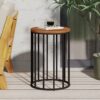 Outdoor Cylindrical Side Table With Round Solid Wood Top And Metal Frame - Natural - Image 9