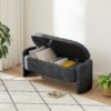 Ottoman Oval Storage Bench, 3D Lamb Fleece Bench With Large Storage Space For The Living Room, Entryway And Bedroom - Dark Gray - Image 5