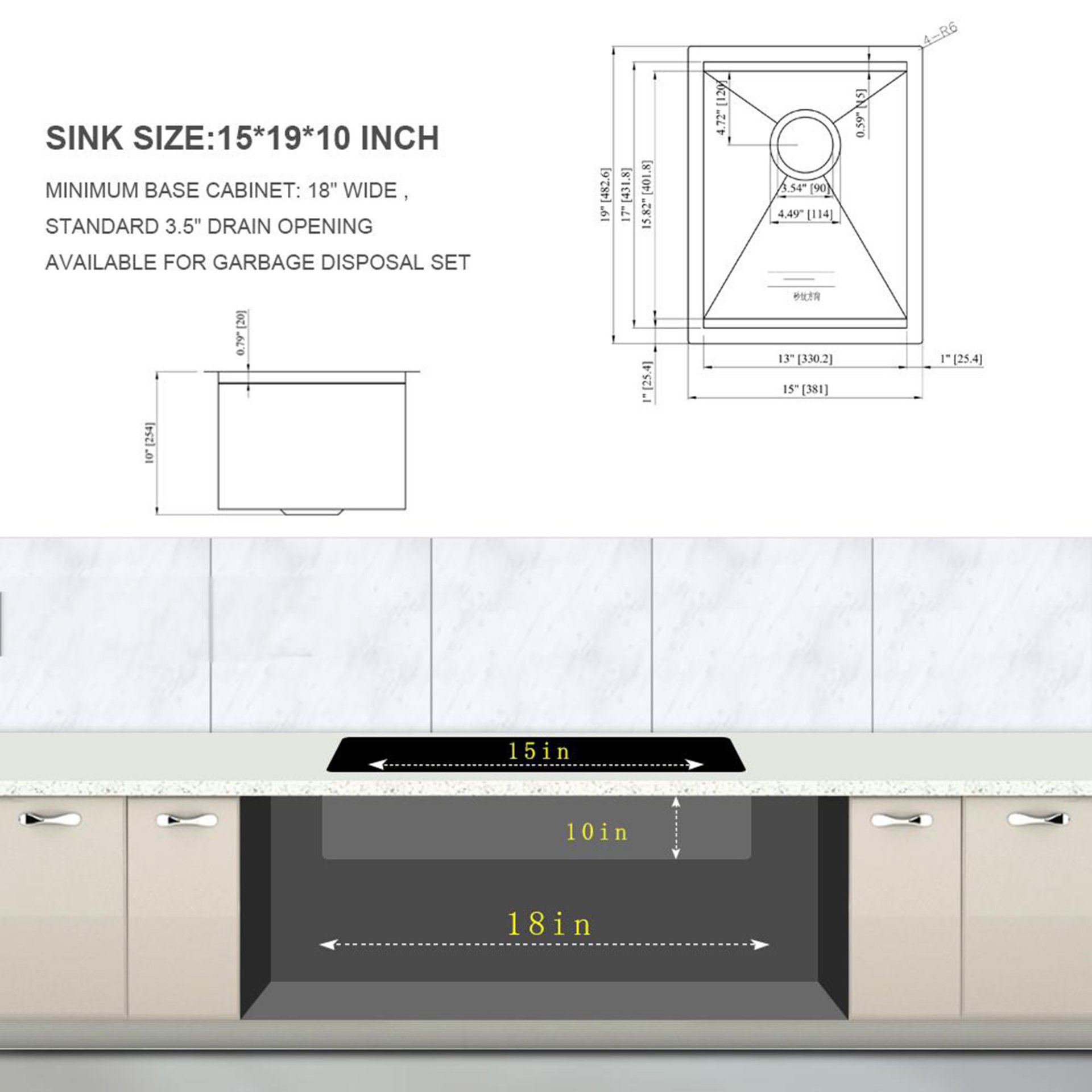 15" Undermount Kitchen Sink 16 Gauge Ledge Workstation - Brushed Nickel - Image 3