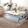 Contemporary Foldable Coffee Table With Drawers And LED White & Metal 3 Tier Design - White - Image 5