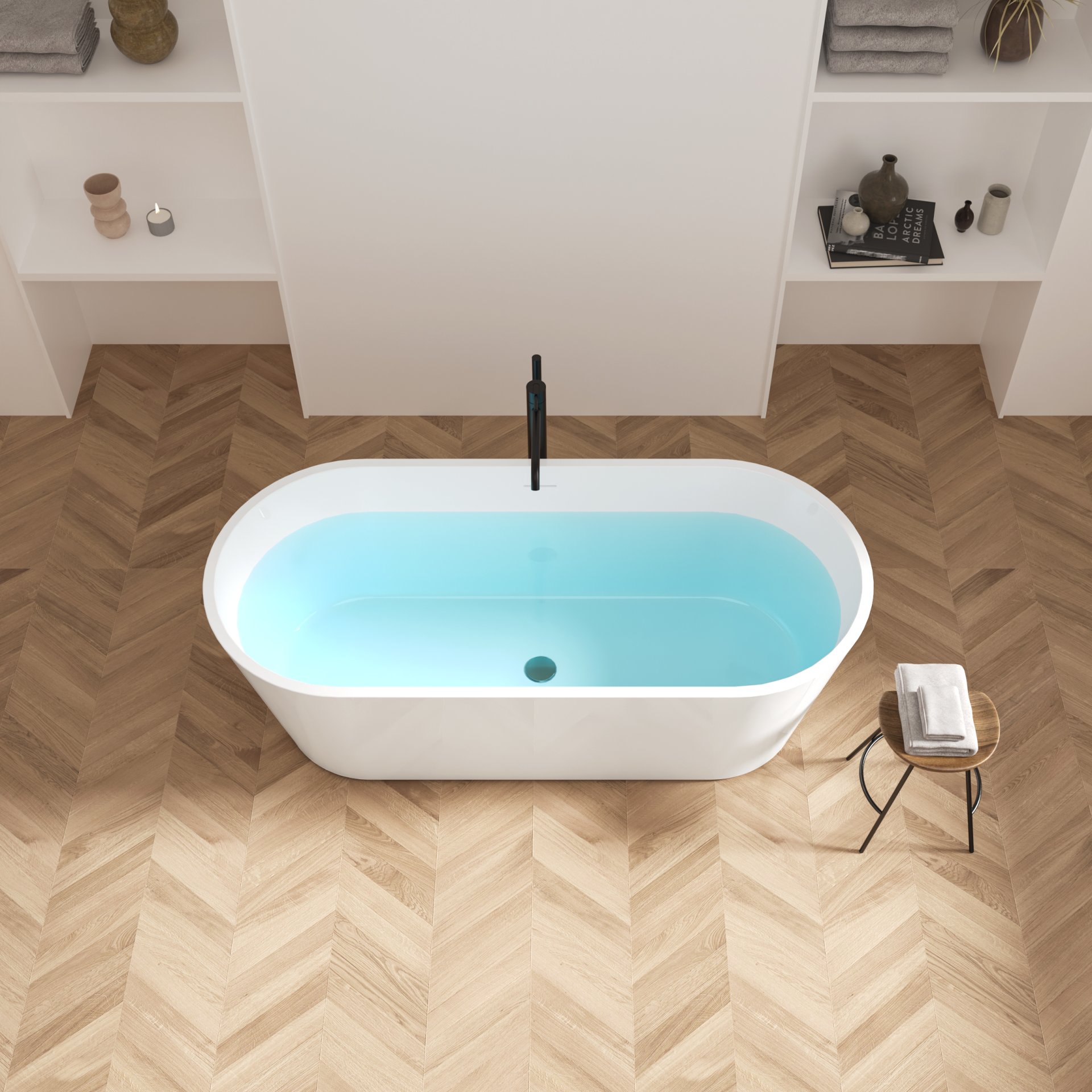 Freestanding Bathtub, Modern & Contemporary Design Soaking Tub With Brushed Nickel Pop-Up Drain And Minimalist Design Overflow - White - Image 5