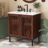 30" Vintage Bathroom Vanity With Ceramic Sink, Modern Bathroom Vanity Cabinet With 2 Soft Close Doors, Equpiied With 4 Sturdy Iron Legs - Antique Dark Brown - Image 2