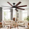 Large Ceiling Fans With Lights And Remote, Indoor / Outdoor Modern Ceiling Fan For Kitchen Living Room Patio, 6 Speed Reversible Quiet DC Motor, Dual Finish 8 Blades - Black - Image 4