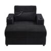Modern Style Armchair Chaise Lounge Sofa Couch With Movable Storage Ottoman, USB Ports, Cup Holders & Side Pockets Chenille - Black - Image 14