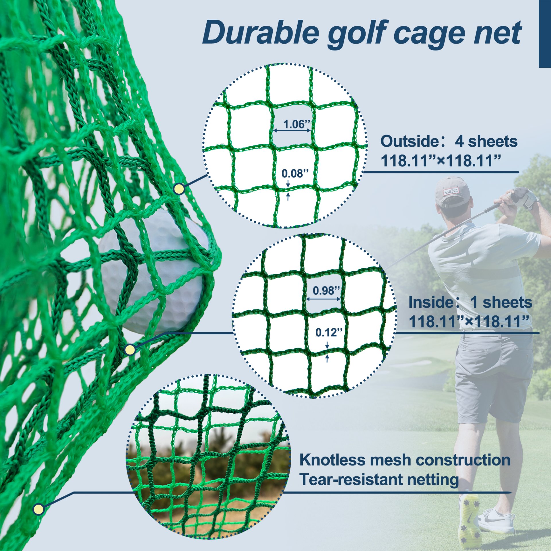 Golf Practice Net Cage With Metal Frame Hitting Net Kit Indoor Outdoor - Black - Image 6