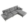 L Shaped Convertible Sectional Sofa 4 Seat Tufted Couch Set With Two Tone Adjust Legs Cloud Movable Ottoman - Gray - Image 4