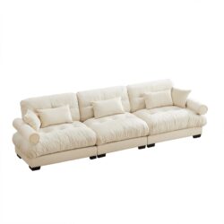 Extra Large 3 Seat Modern Velvet Sofa With Cloud Like Comfort Color Includes Waist And Throw Pillows - Cream