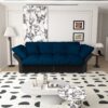Queen Pull Out Sofa Bed, 3 In 1 Convertible Sleeper Tufted Sofa & 2 Soft Pillows - Blue - Image 2