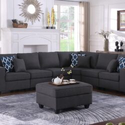 Cooper - 7 Piece Reversible L-Shape Sectional Sofa & Comfort Ottoman And Cupholder - Dark Gray
