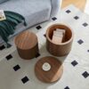 Handcrafted Nested Table Set 2 Pieces, Round Coffee Table - Walnut Color - Image 2