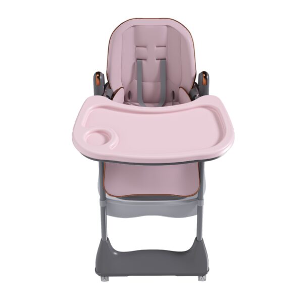 Adjustable Baby High Chair 0 - 6 Years, Portable Infant Feeding Seat With Safety Belt, Silent Lockable Wheels - Pink