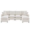 Modern U-Shape Modular Sofa, 6 Seat Chenille Sectional Couch Set With 2 Pillows Included, Freely Combinable Indoor Funiture - White - Image 2