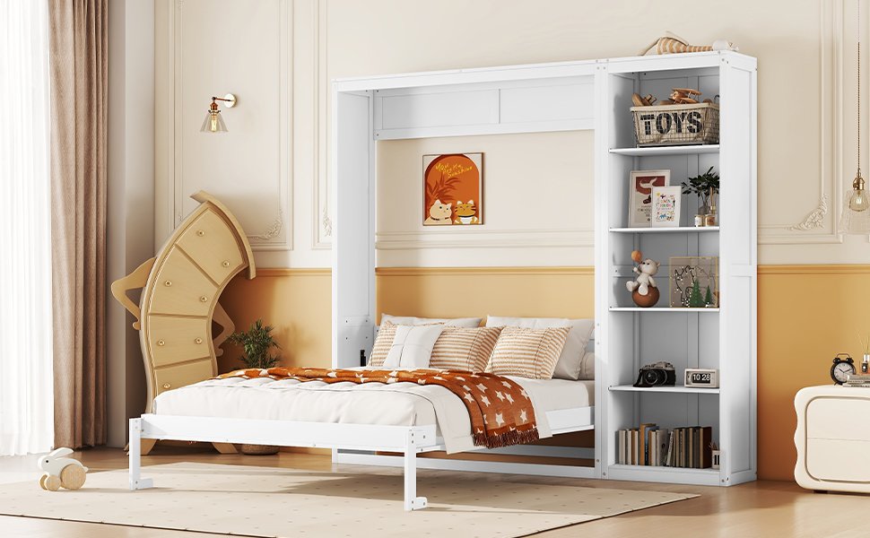 Full Size Murphy Wall Bed With Shelves - White - Image 16