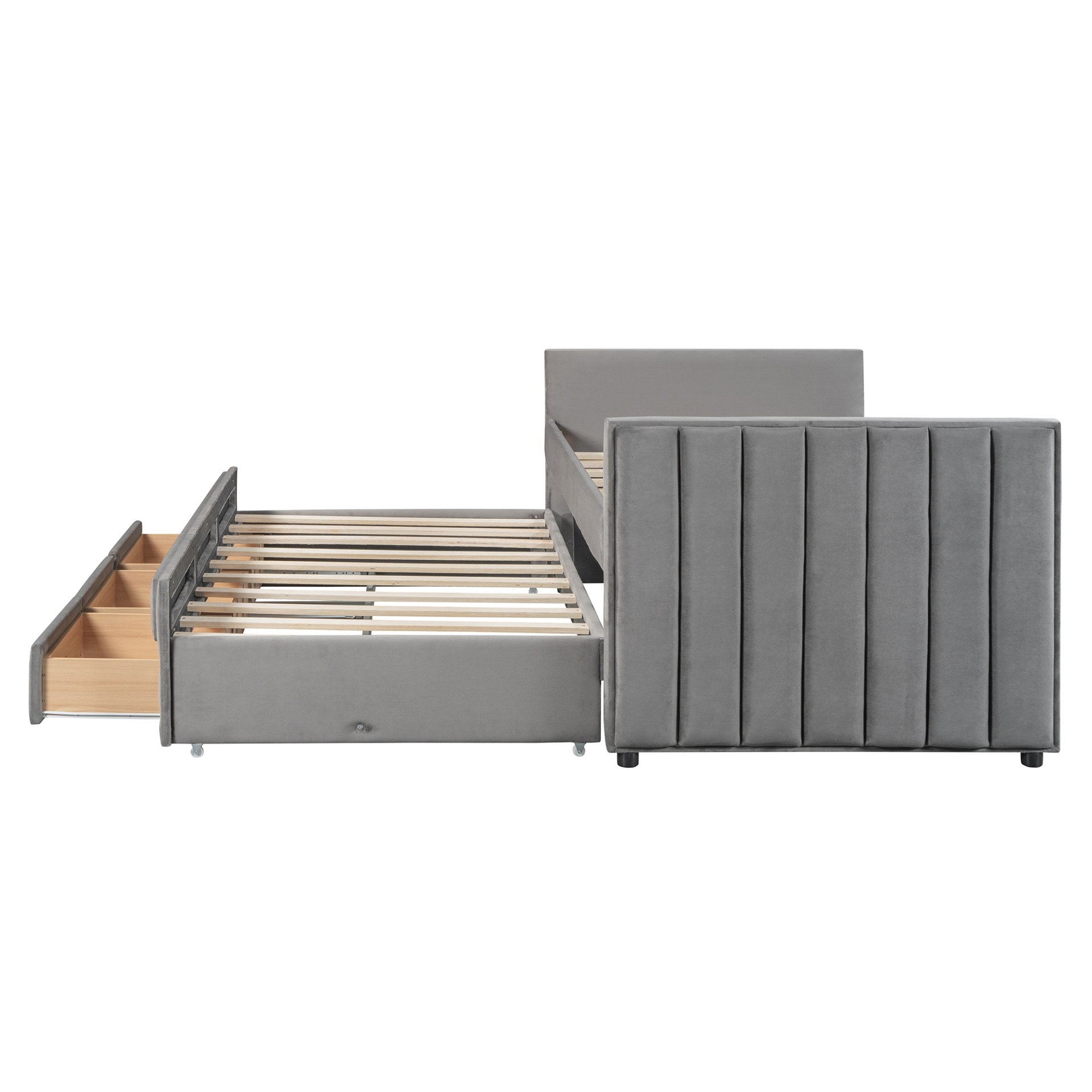 Twin Size Upholstered Daybed With Twin Size Trundle And Drawers - Gray - Image 14