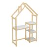 House-Shaped Wooden Writing Desk, Kids Study Table, Bookshelf & Toy Storage - Natural - Image 12