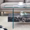 Modern 2 Tier Coffee Table Clear Tempered Glass Top With Marble Texture & Multifunctional Storage Design - Black / Transparent - Image 9