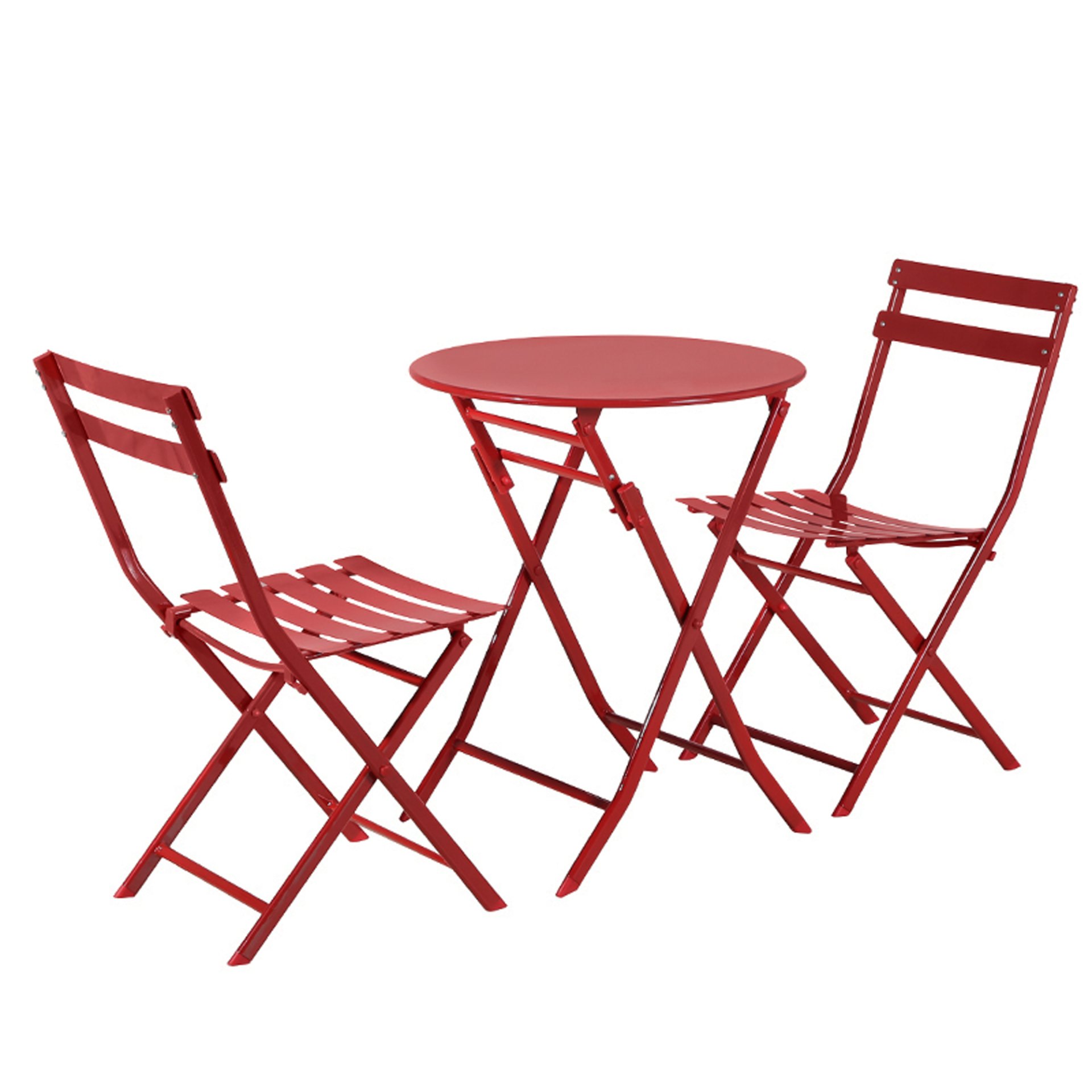 3 Piece Patio Bistro Set Of Foldable Round Table And Chairs - Red - Image 14
