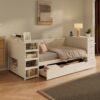 Twin Size Daybed With Side Shelves & Drawers, Multi Functional Desk & Charging Station - White - Image 4