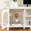 StylishTVcabinet, Entertainment CenterTV Stand, TVconsoletable, Media Console, Solidwood Frame, Changhong Glass Door, Metal Handle - Antique White - Image 9