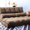 Double Chaise Lounge Sofa Floor Couch And Sofa With Two Pillows - Brown - Image 9