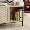 Elegant Veener Weaving Design Coffee Table With 4 Sliding Doors - Natural Wood - Image 13