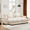 Over Size Modern Velvet 2 Seater Sofa With Ottoman And Round Bolster Armrests - Cream - Image 10