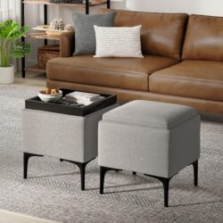 Natasha - Multifunctional Storage Ottoman With Tray - Gray