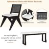 Modern 6 Piece Extendable Dining Table Set With 4 Wicker Back Upholstered Dining Chairs And Long Bench, 2 Removable Leaf - Espresso - Image 7