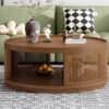 Wooden Mid-Century Modern Coffee Table, Round Cane Coffee Table With Side For Living Room - Brown - Image 4